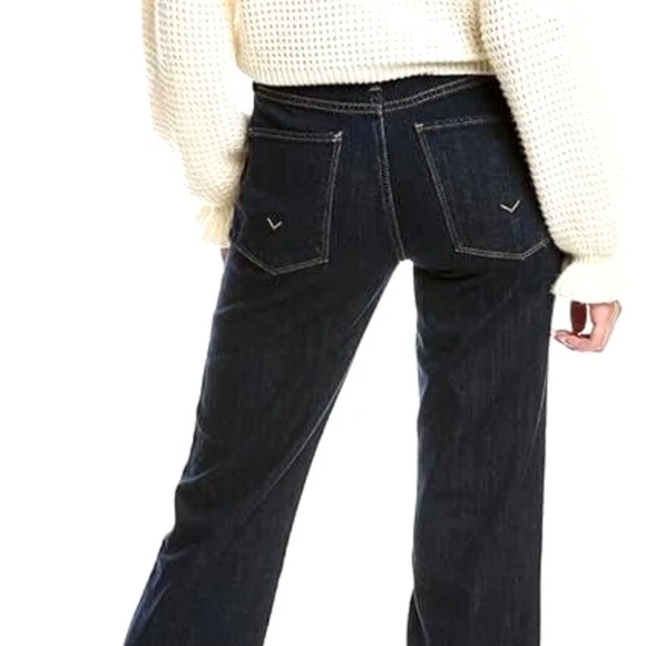 Hudson Jeans Denim - Hudson Noa Mid Rise Straight Raw Hem Crop In Giana Dark Jean Boho Sz 30(32) X25"